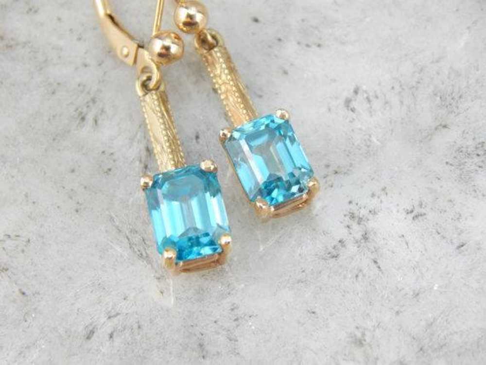 Blue Zircon Handmade Gold Drop Earrings - image 5
