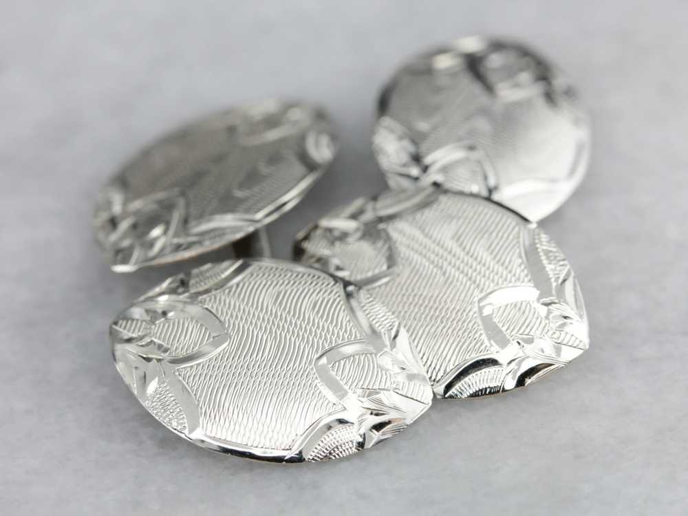 Antique Etched White Gold Cufflinks - image 2