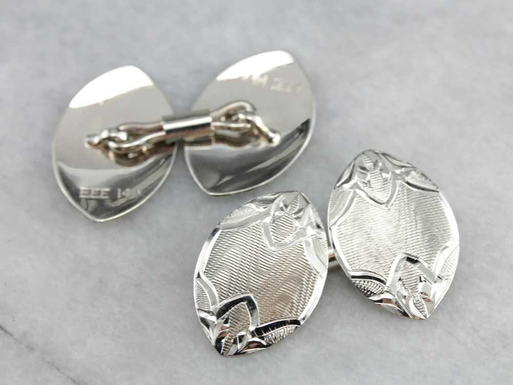 Antique Etched White Gold Cufflinks - image 3