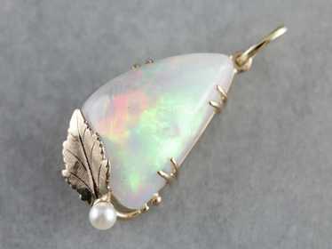 Dreamy Opal and Pearl Leaf Pendant - image 1