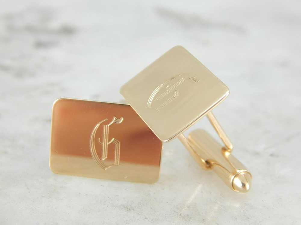Gentleman's Monogram "G" Gold Cufflinks, Handsome… - image 2
