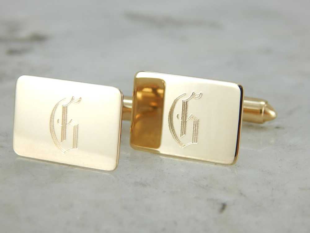 Gentleman's Monogram "G" Gold Cufflinks, Handsome… - image 3