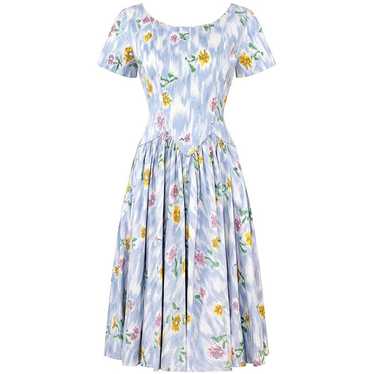 1950s Sambo Fashions Cotton Floral Print Dress Wi… - image 1