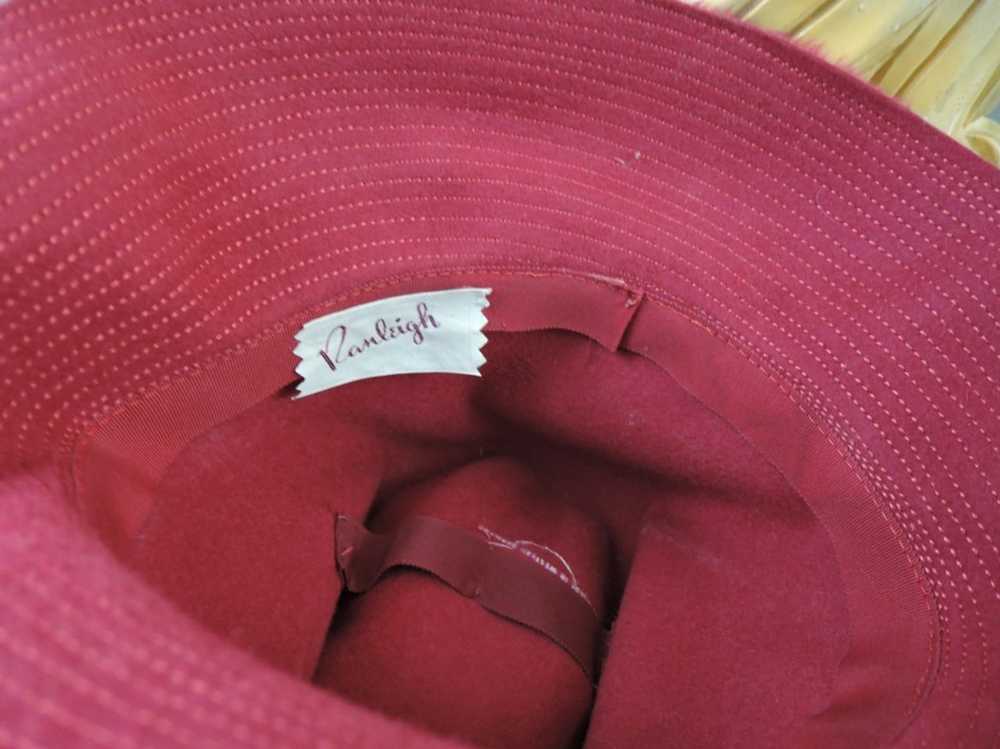 Vintage Dark Red Plush Hat 1960s fits 21 inch hea… - image 10