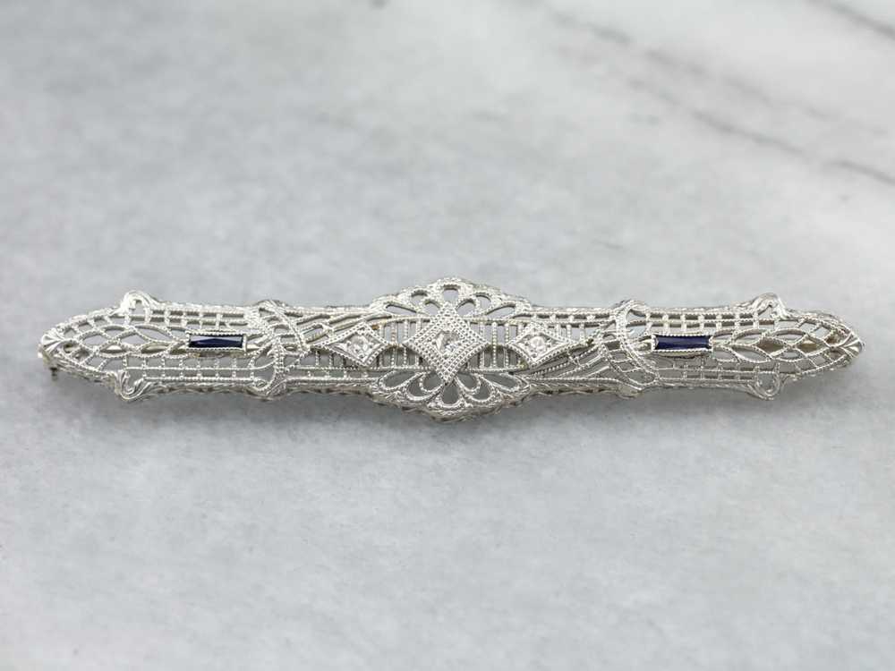 Art Deco Diamond Filigree Brooch - image 2