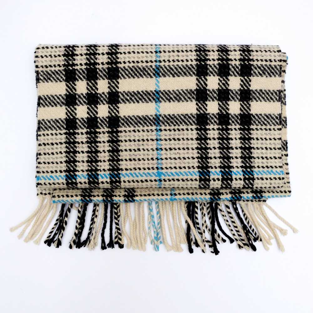 Burberry Scarf in White Black & Blue Check Wool - image 2
