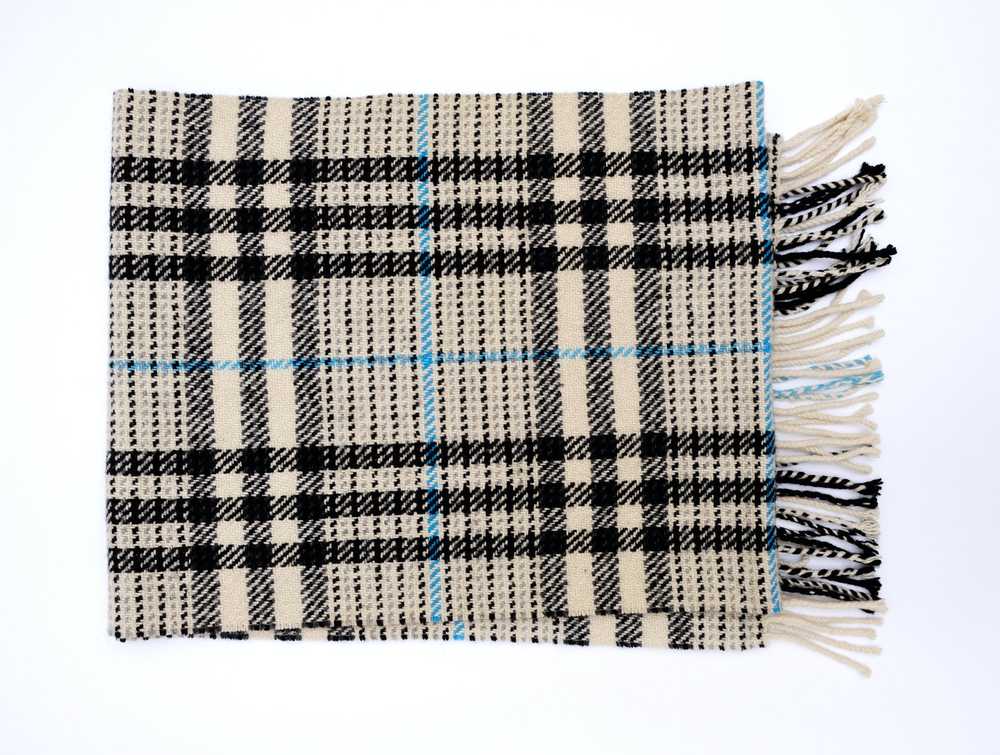 Burberry Scarf in White Black & Blue Check Wool - image 3