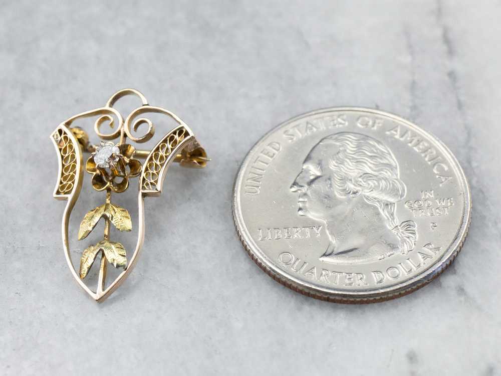 Antique Old Mine Cut Diamond Buttercup Pin - image 10