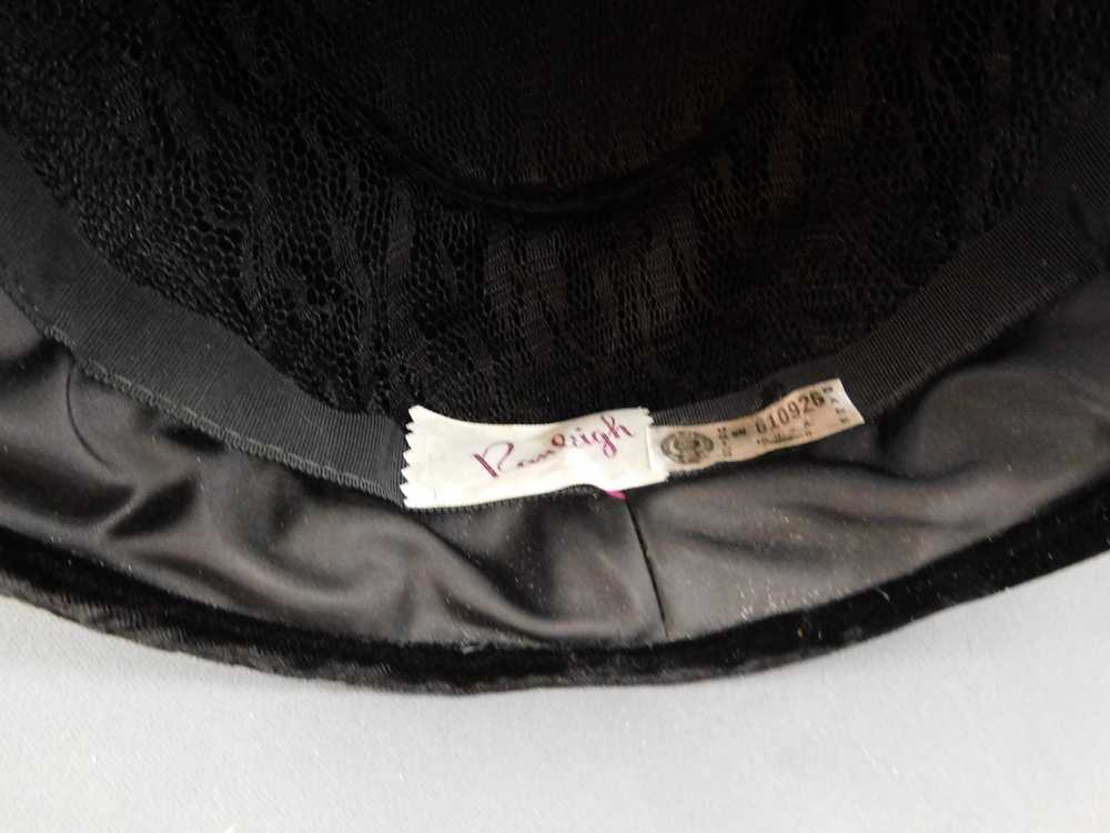 Vintage Black Velvet & Satin Hat 1960s, 21 inch h… - image 9