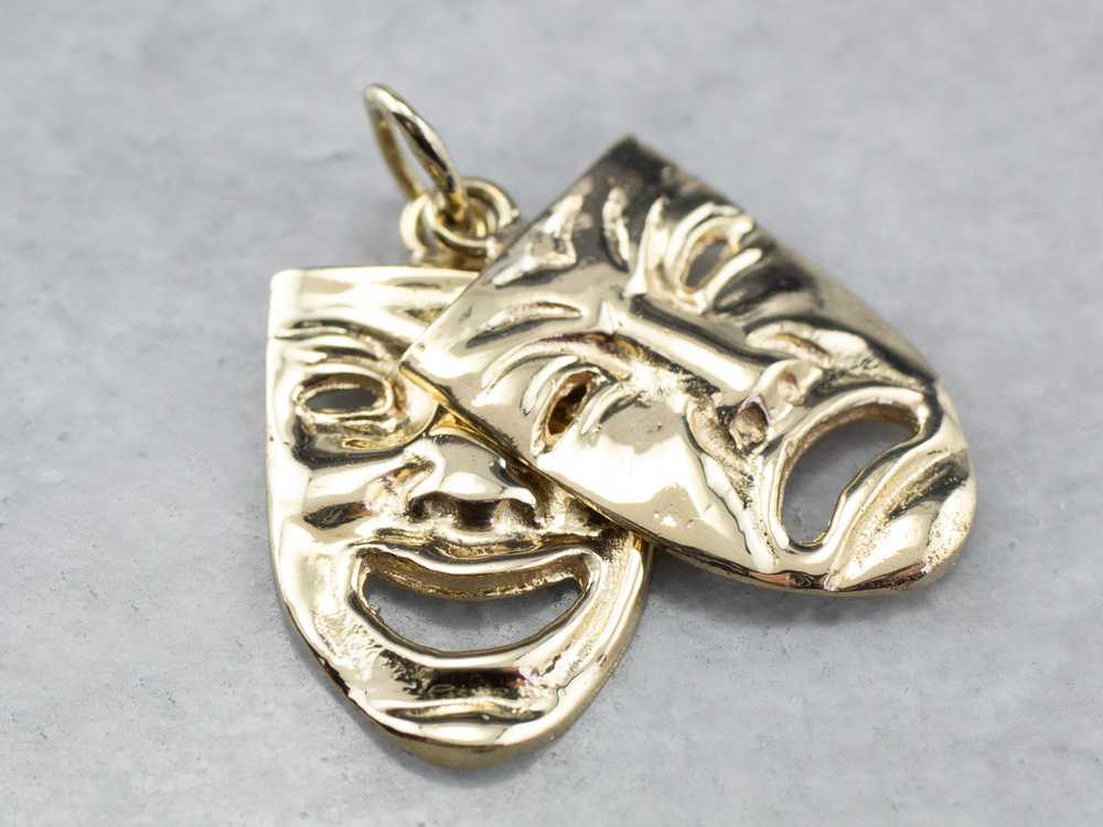 Gold Comedy and Tragedy Masks Pendant - image 2