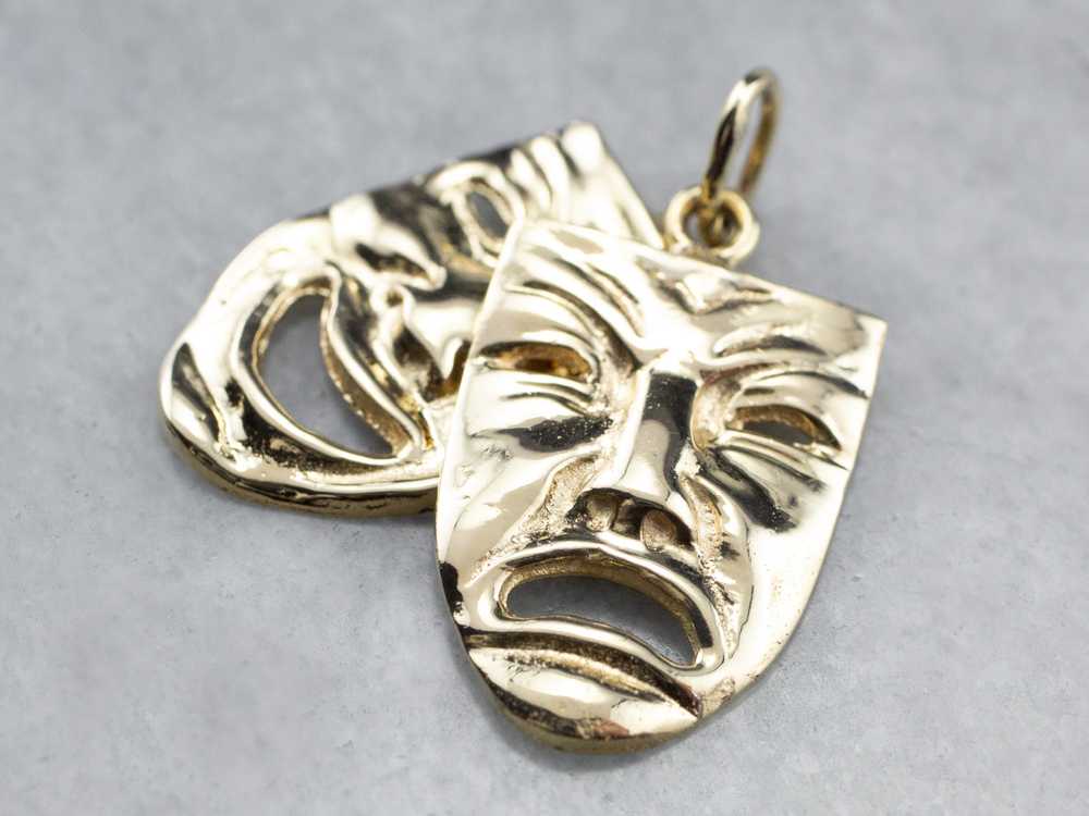 Gold Comedy and Tragedy Masks Pendant - image 3