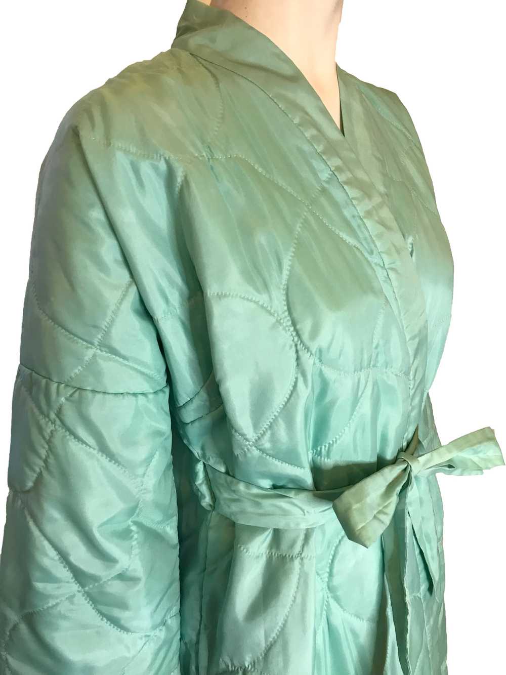 1960s Light Turquoise Quilted Robe - image 4