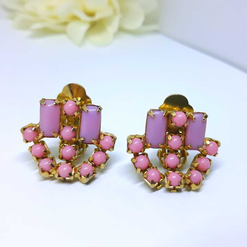 Gorgeous 1960s Statement Earrings - Pink Thermose… - image 12