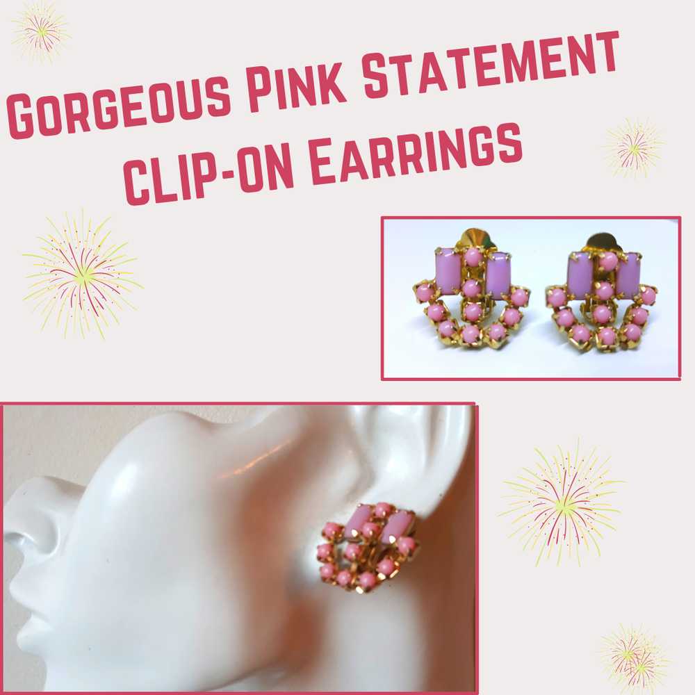 Gorgeous 1960s Statement Earrings - Pink Thermose… - image 1
