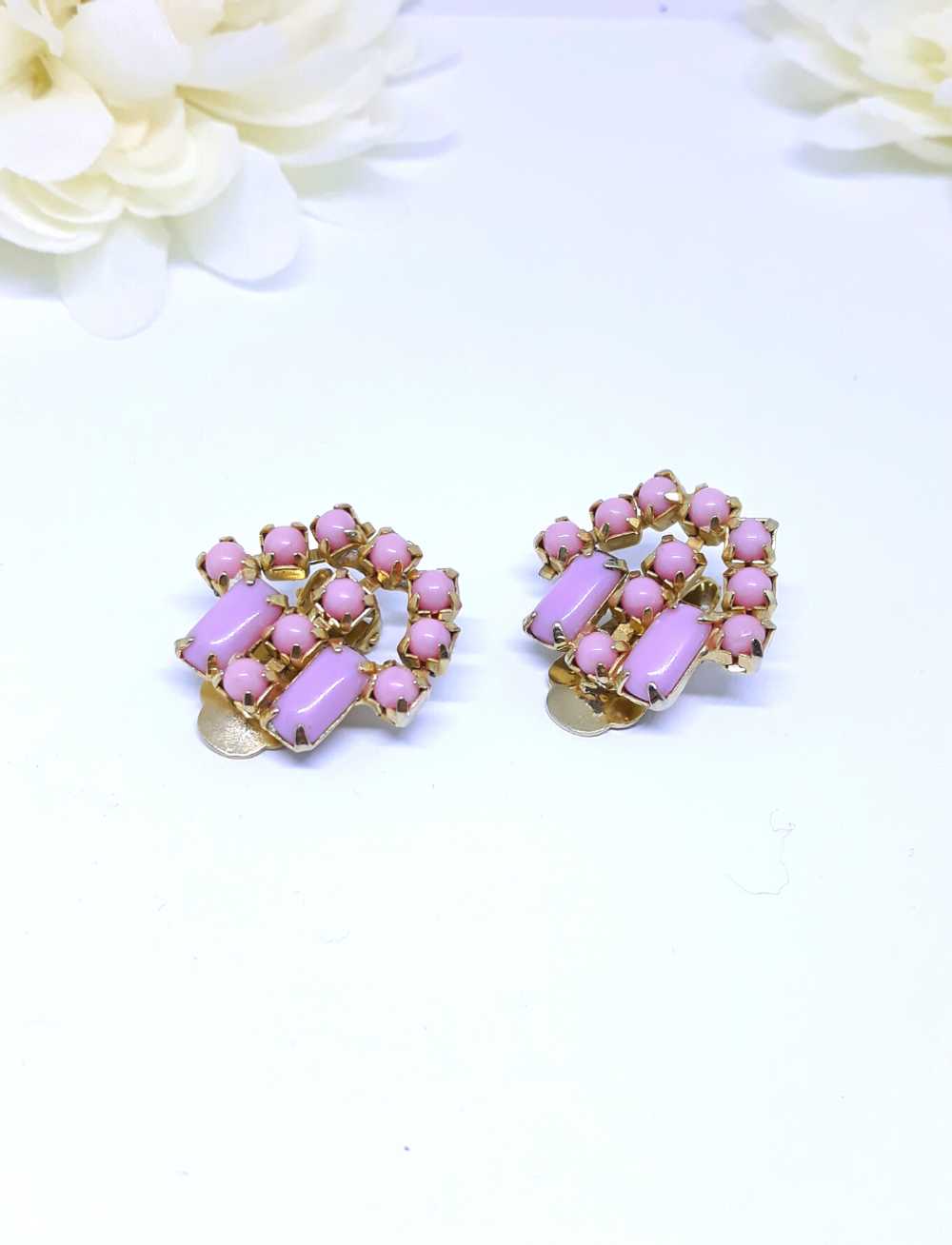 Gorgeous 1960s Statement Earrings - Pink Thermose… - image 2