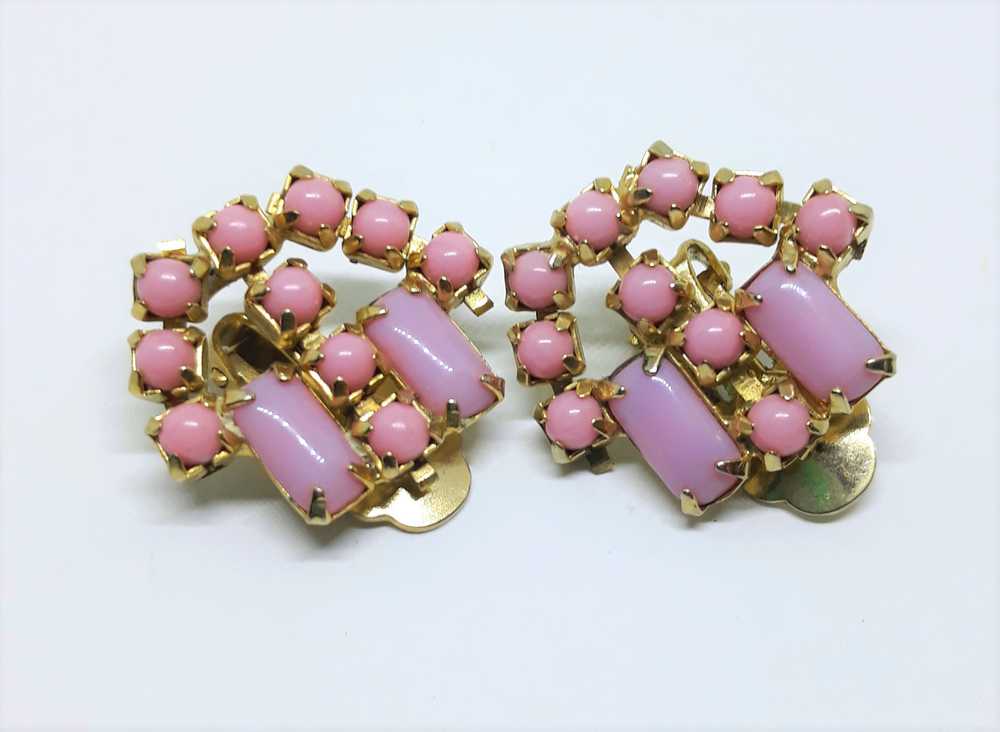 Gorgeous 1960s Statement Earrings - Pink Thermose… - image 6