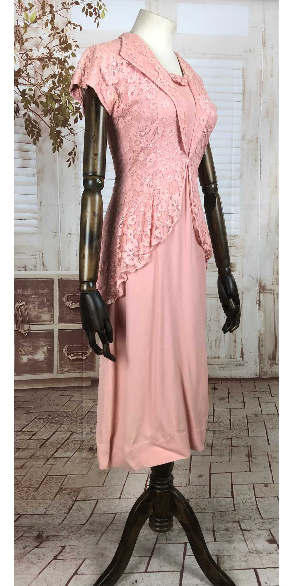 Original Vintage 1940s 40s Pink Crepe And Lace Dress … - Gem Original Vintage 1940s 40s Pink Crepe And Lace Dress … - Gem