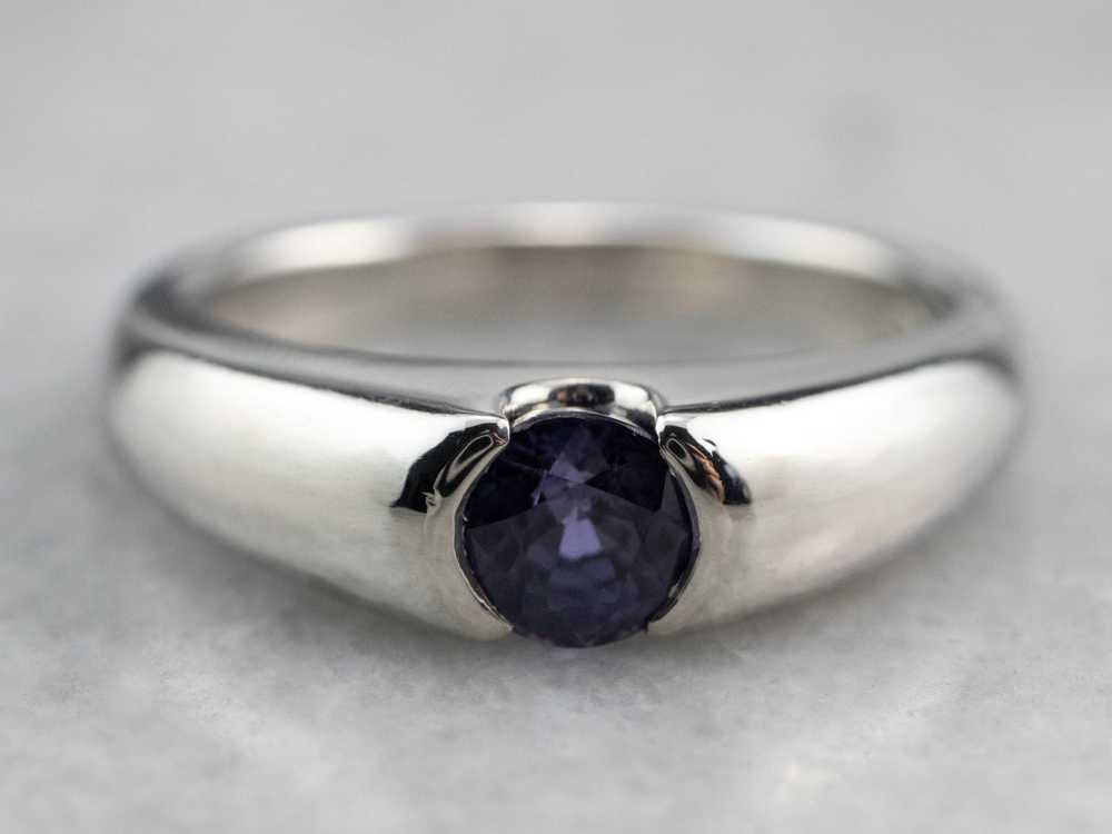 Modern Platinum Sapphire Solitaire Engagement Ring - image 1
