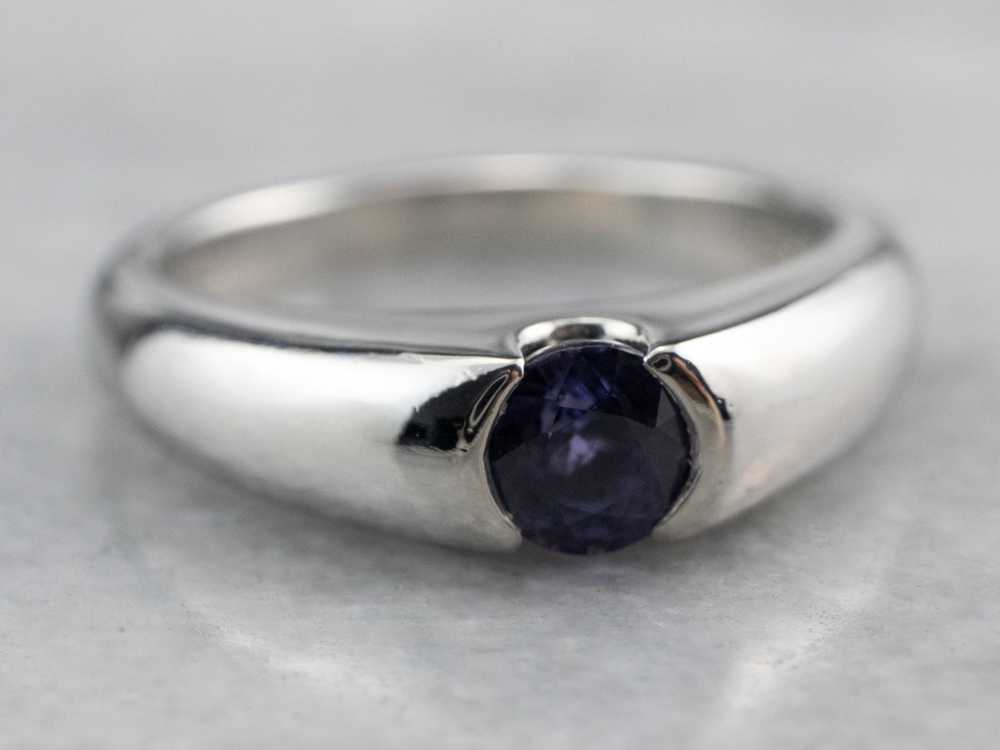 Modern Platinum Sapphire Solitaire Engagement Ring - image 2