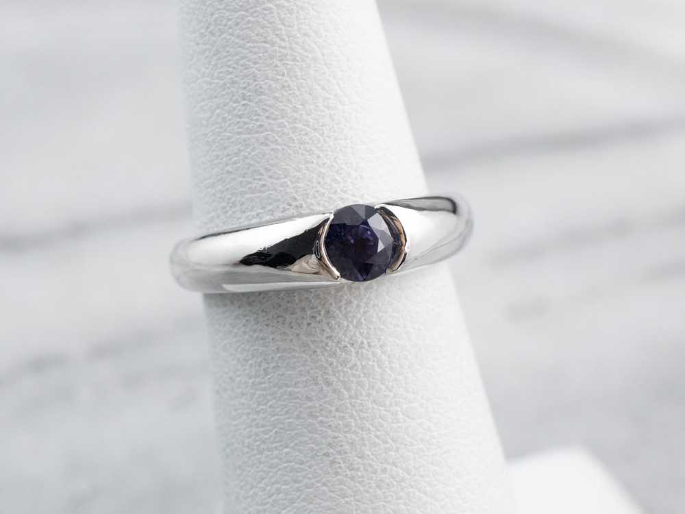 Modern Platinum Sapphire Solitaire Engagement Ring - image 7