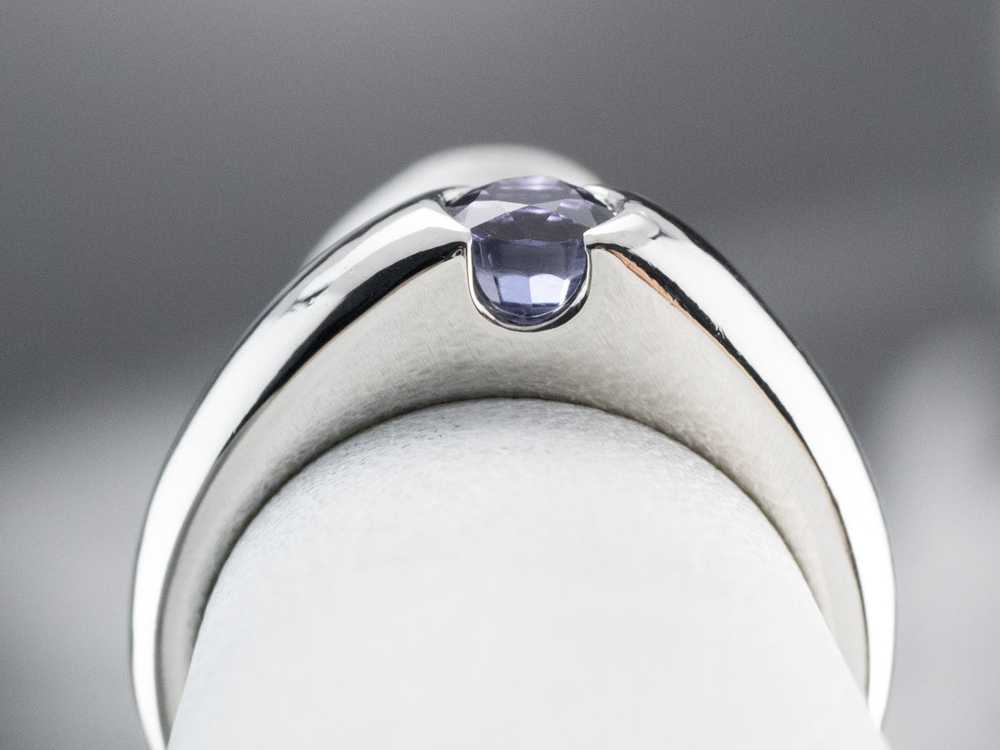Modern Platinum Sapphire Solitaire Engagement Ring - image 8