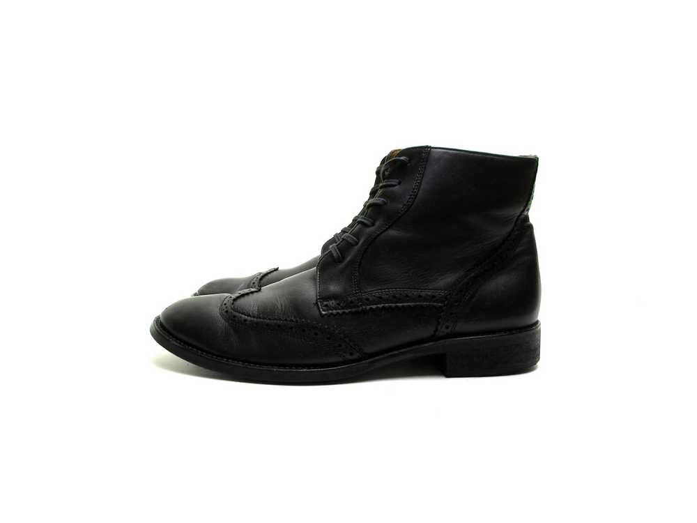 Italian leather black chelsea boots lace up boots… - image 3