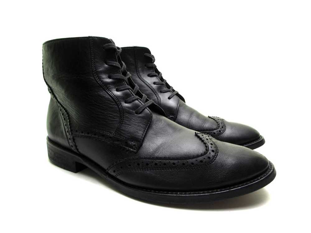 Italian leather black chelsea boots lace up boots… - image 4