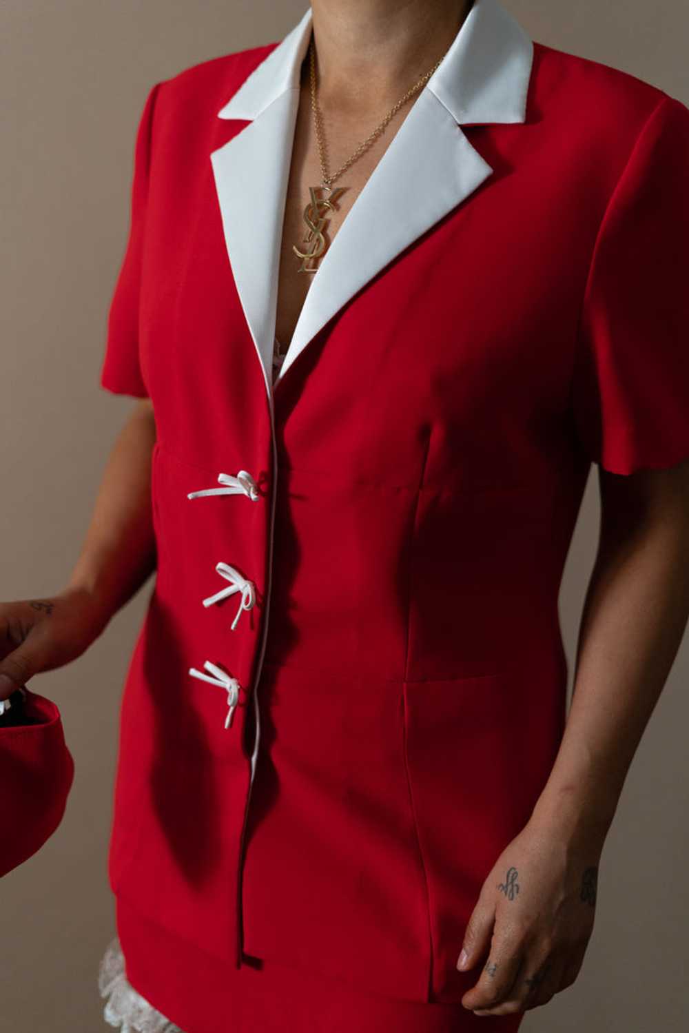 Red & White Blazer Skirt Suit - image 2