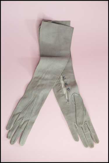Vintage 1950s Grey Leather Long Gloves - image 1