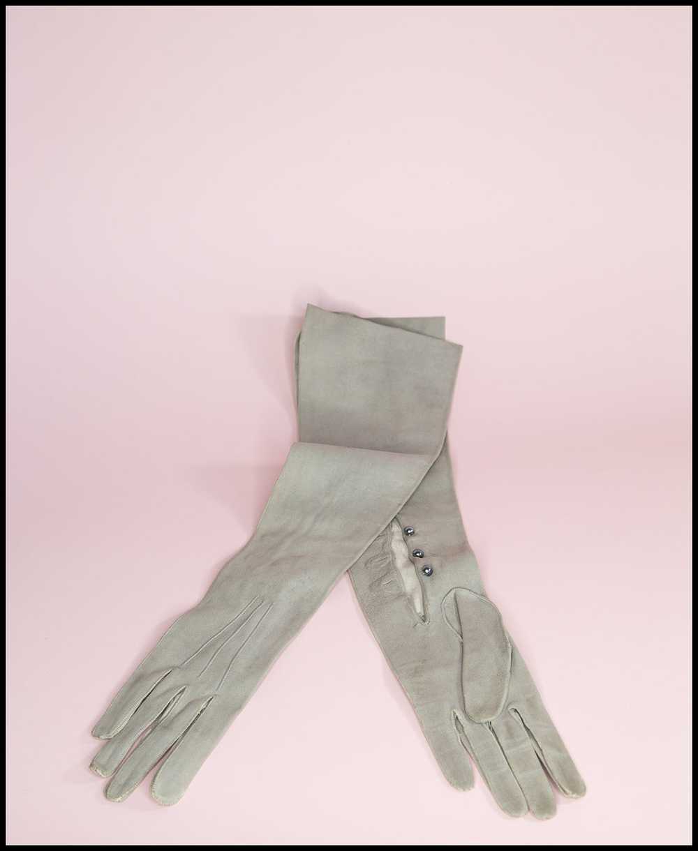 Vintage 1950s Grey Leather Long Gloves - image 2