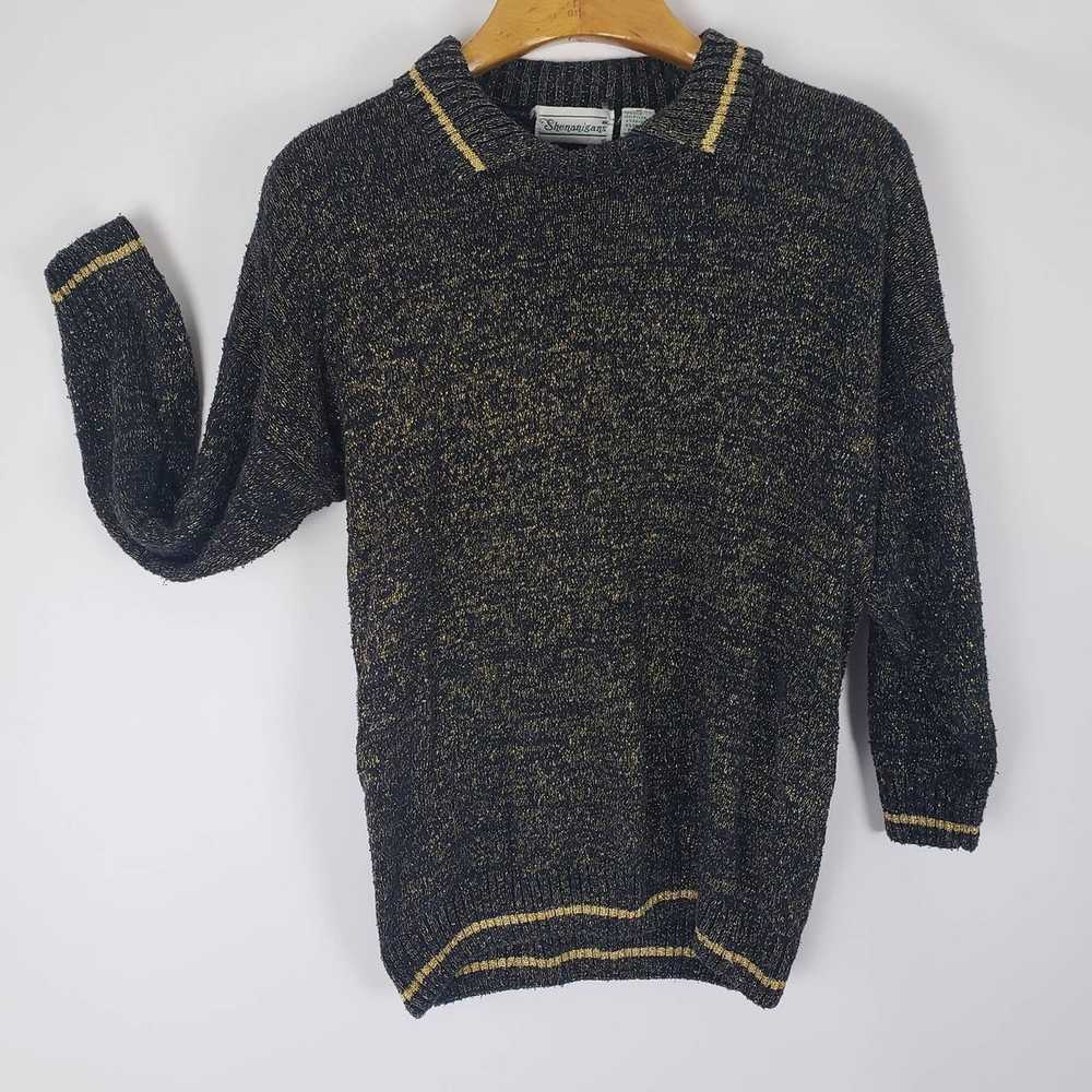 Vintage Vtg Unisex Black Gold Knit Striped Silk S… - image 1