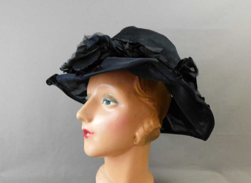 Vintage Sheer Black Organdy Hat with Wide Brim, 2… - image 2
