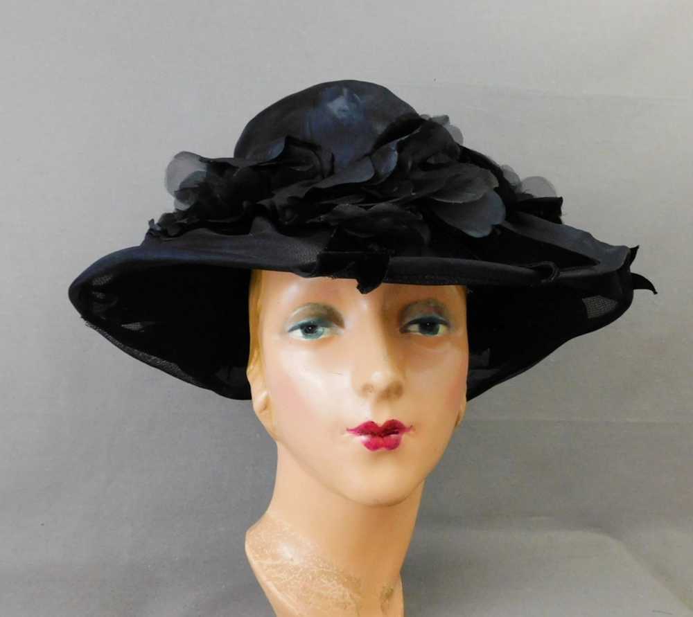 Vintage Sheer Black Organdy Hat with Wide Brim, 2… - image 3