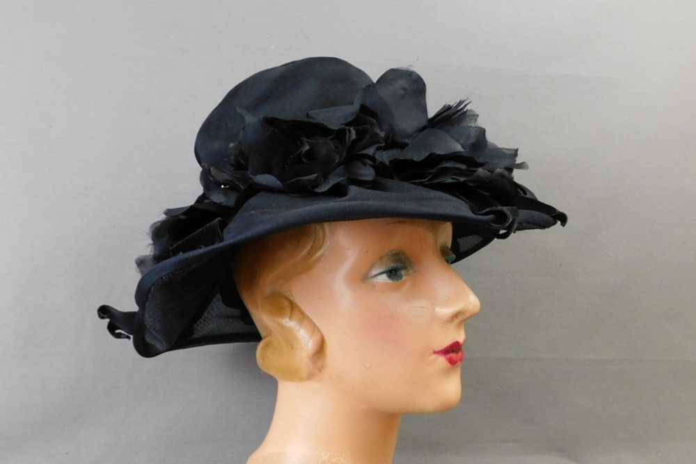 Vintage Sheer Black Organdy Hat with Wide Brim, 2… - image 4