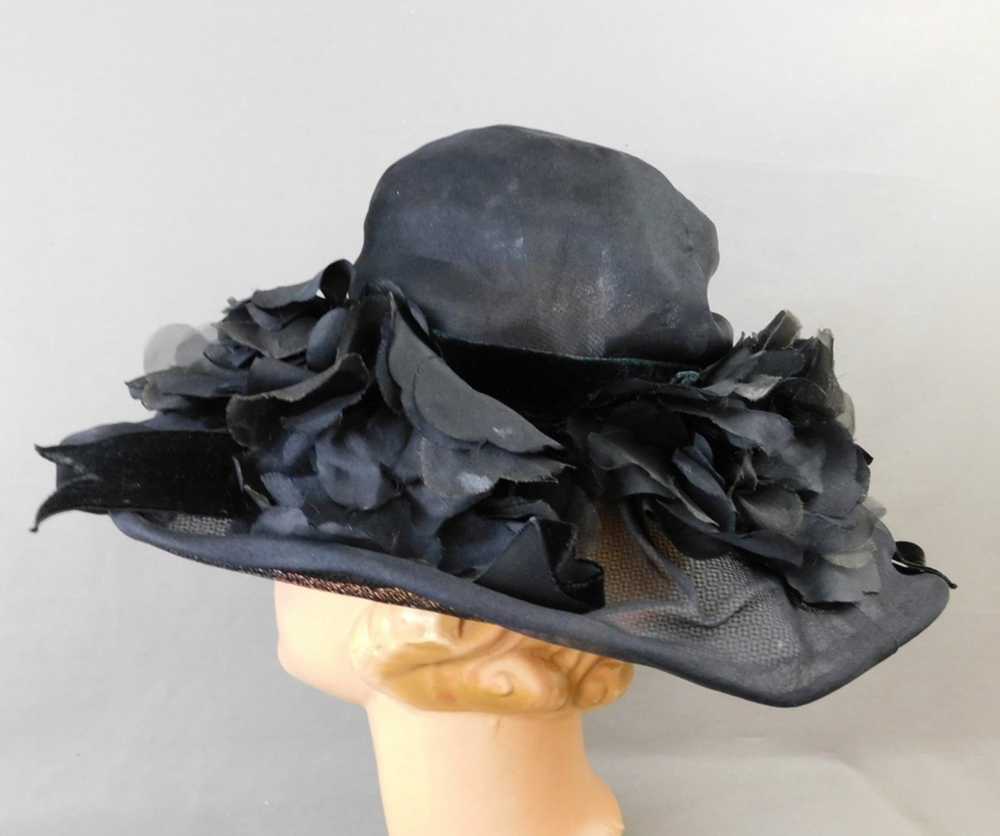 Vintage Sheer Black Organdy Hat with Wide Brim, 2… - image 6
