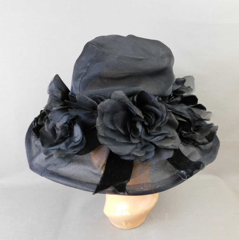 Vintage Sheer Black Organdy Hat with Wide Brim, 2… - image 8