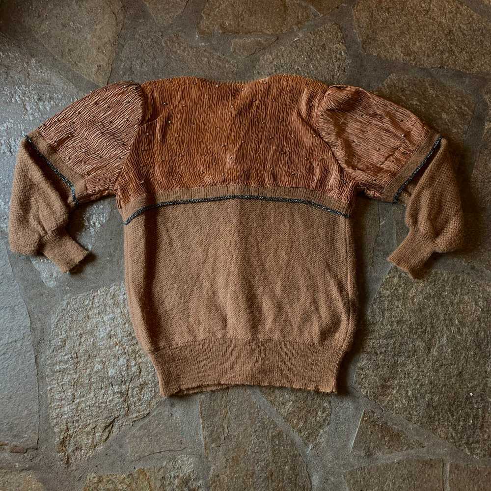 1980s Mohair and Plisse Caramel & Copper Sweater - image 10