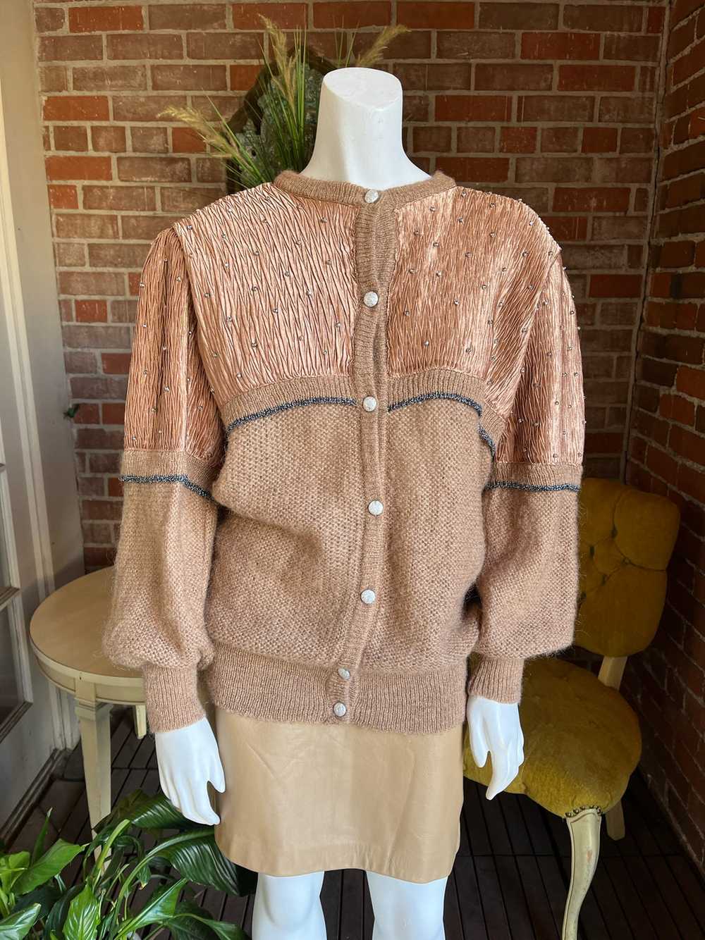 1980s Mohair and Plisse Caramel & Copper Sweater - image 2