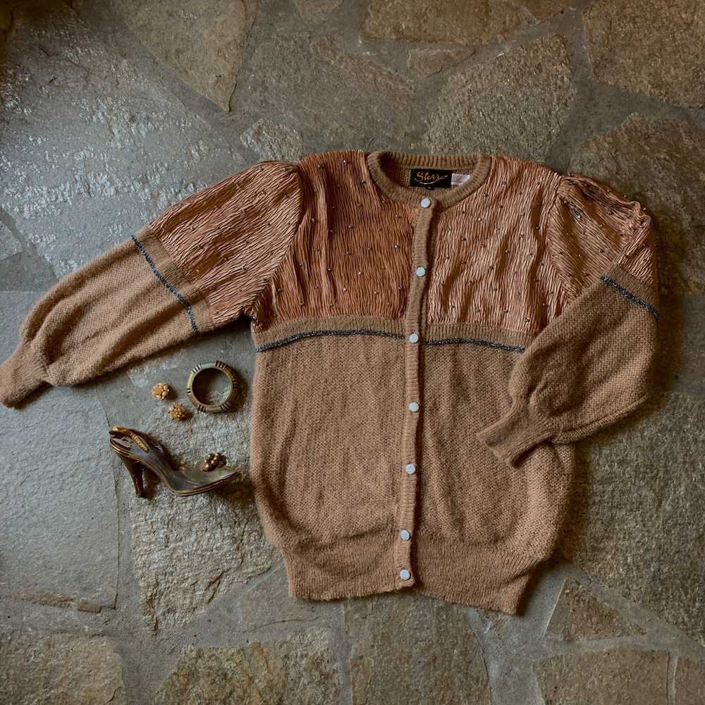 1980s Mohair and Plisse Caramel & Copper Sweater - image 7