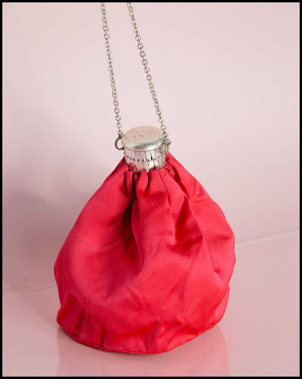 Vintage 1950s Shocking Pink Satin Evening Bag - image 5