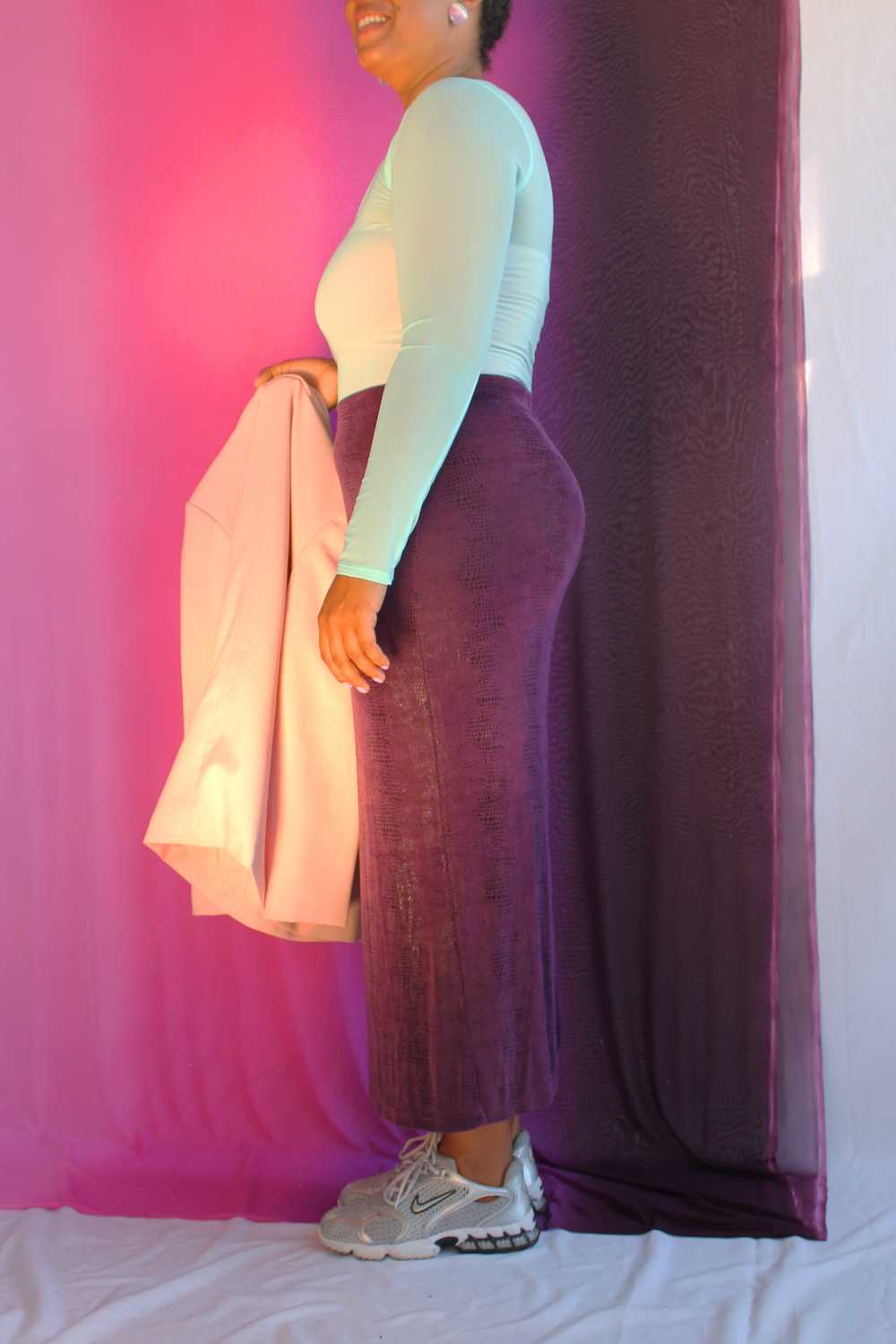Pencil Maxi Skirt In Glossy Mauve - image 3