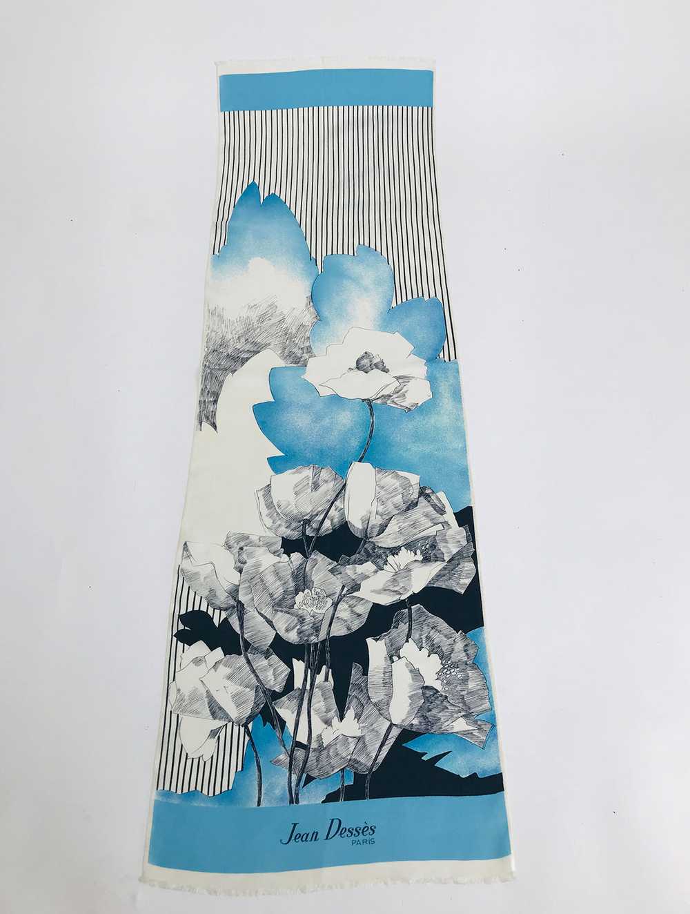 Jean Desses Long Silk Scarf Floral & Stripe - image 5