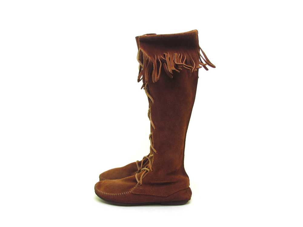 Vintage 70s Minnetonka suede boots knee high lace… - image 11