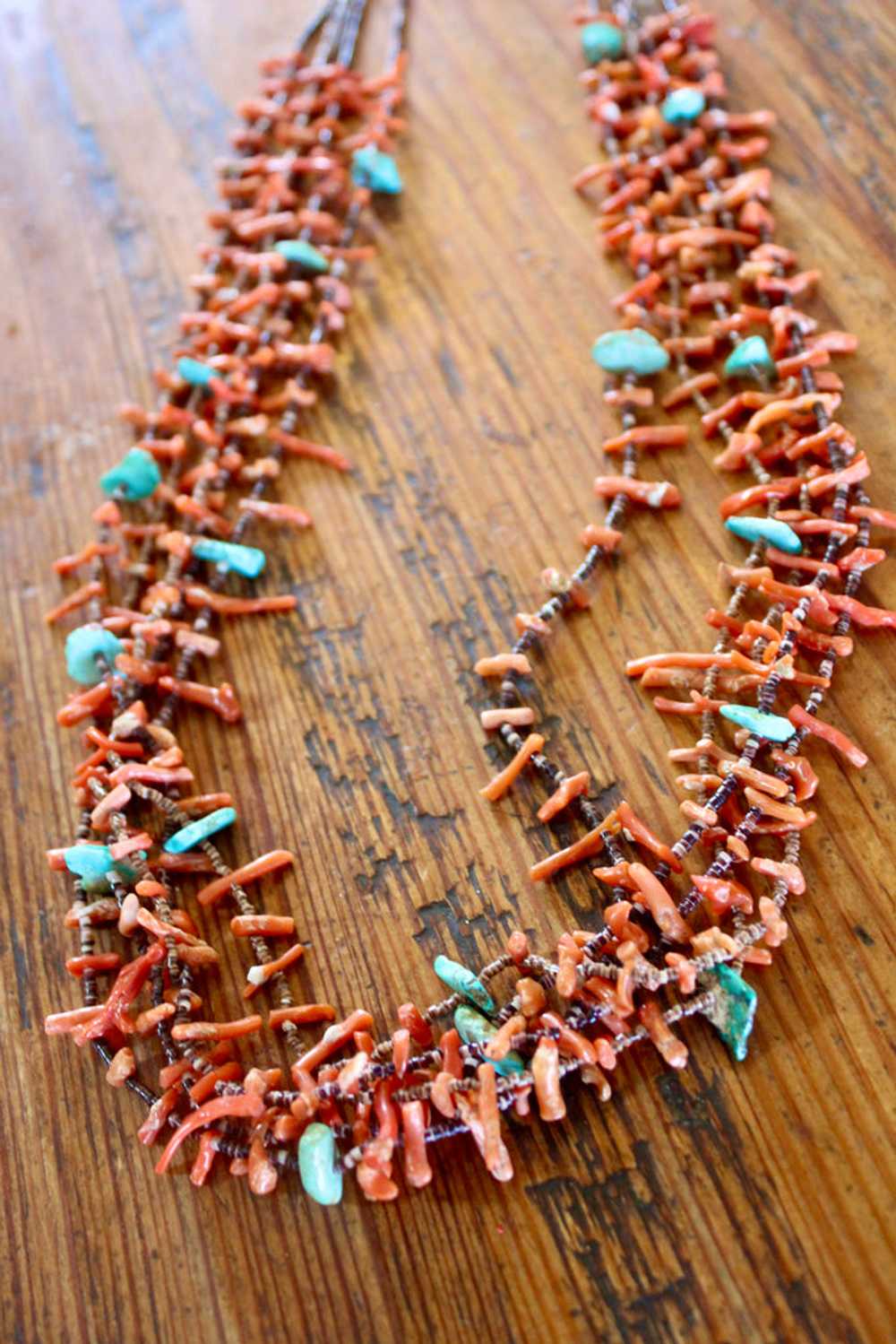 Old Pawn Navajo Made Five Strand Coral and Turquo… - image 3