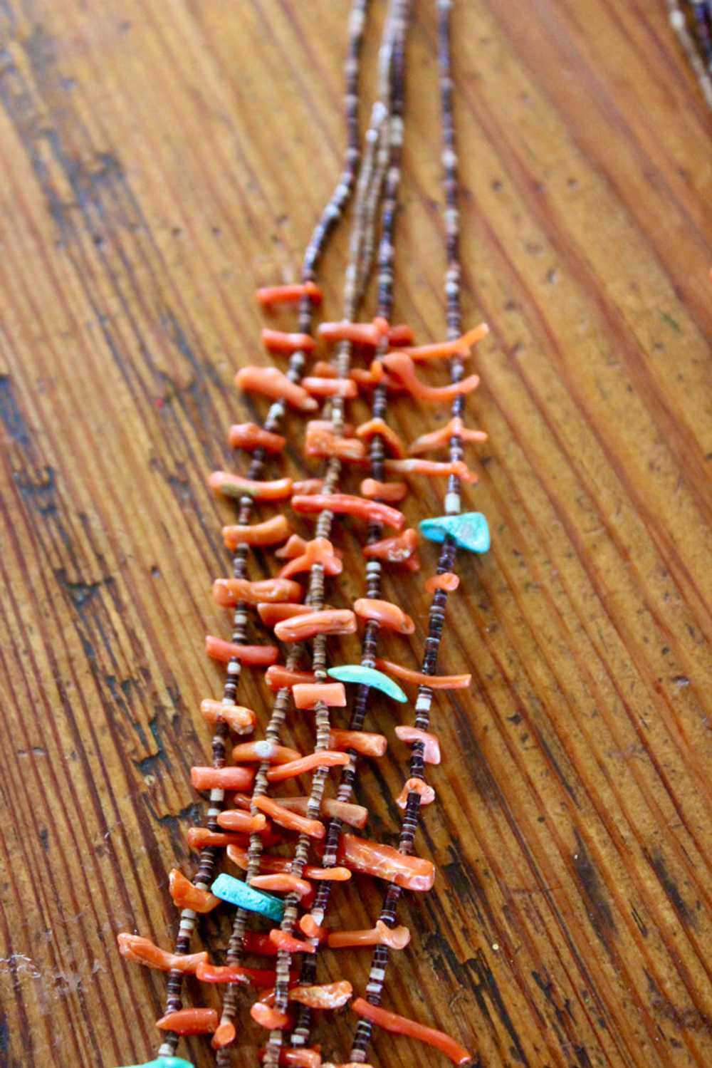 Old Pawn Navajo Made Five Strand Coral and Turquo… - image 5