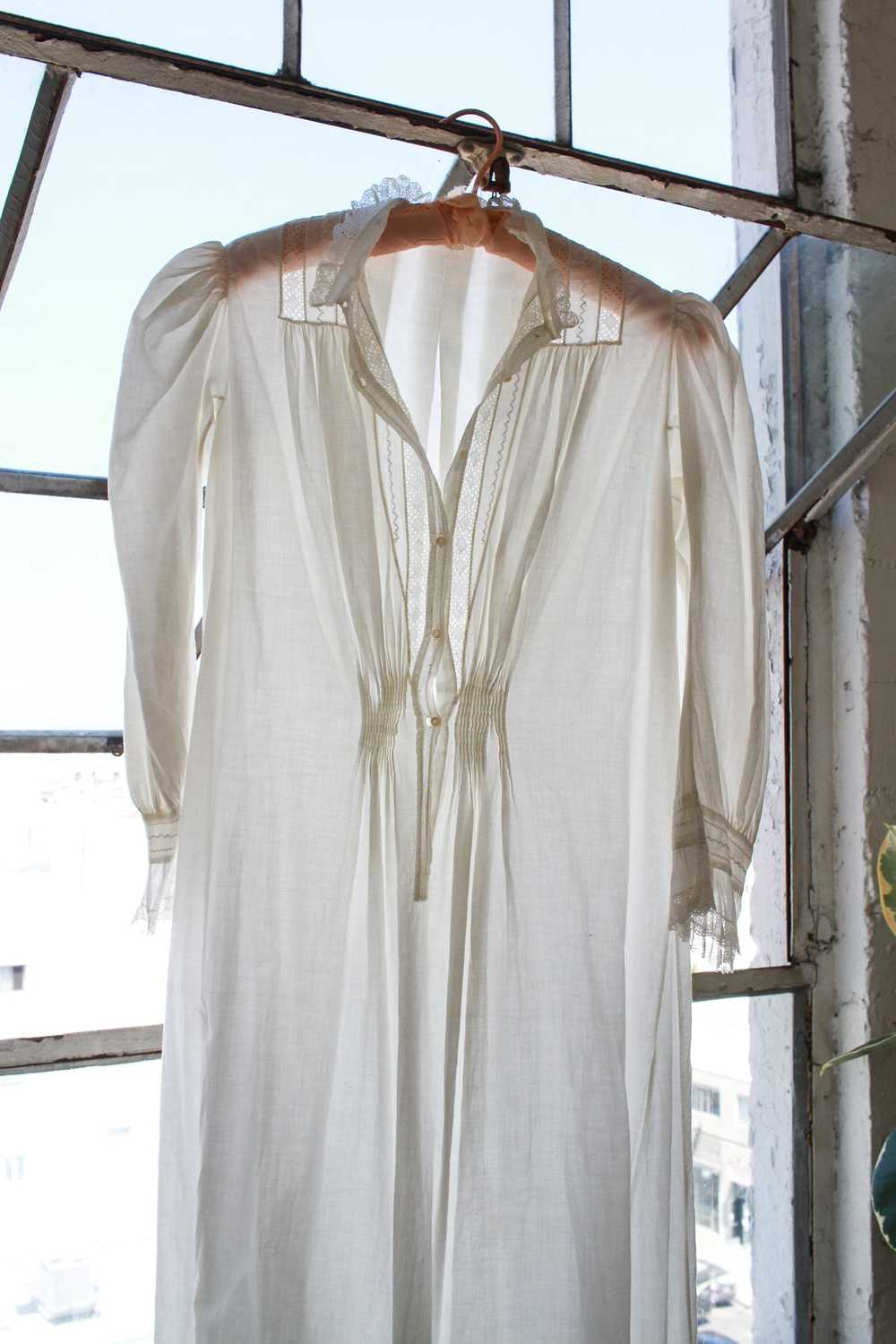 Victorian White Cotton Puff Sleeve Night Dress - image 2