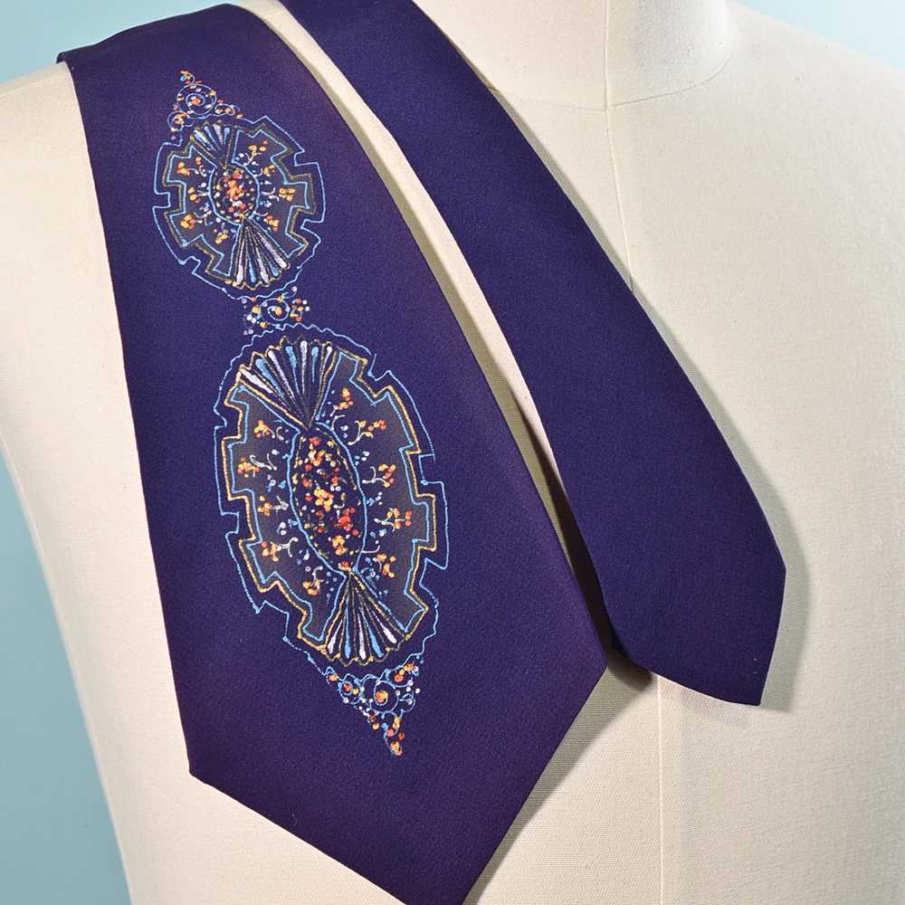 Vintage 40s/50s Mens Purple Hand Painted Necktie,… - image 1