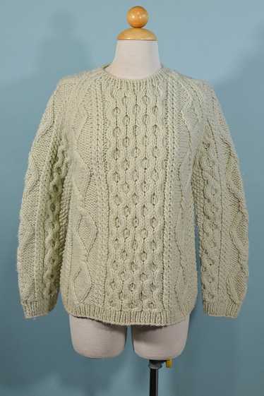 Vintage 60s Wool Hand Knit Sweater, Pale Green Cab