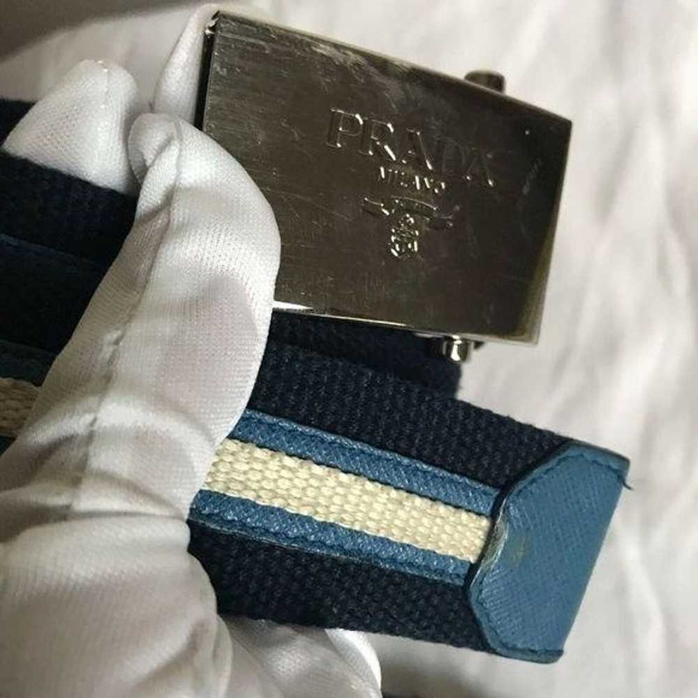 Prada PRADA Navy/ White/ Blue Woven Belt Silver B… - image 3