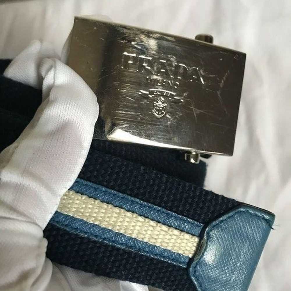 Prada PRADA Navy/ White/ Blue Woven Belt Silver B… - image 4